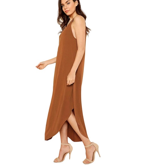 Jacinta Pretty In Rust Midi Asymmetrical Hem Dress - Picture 2 of 5